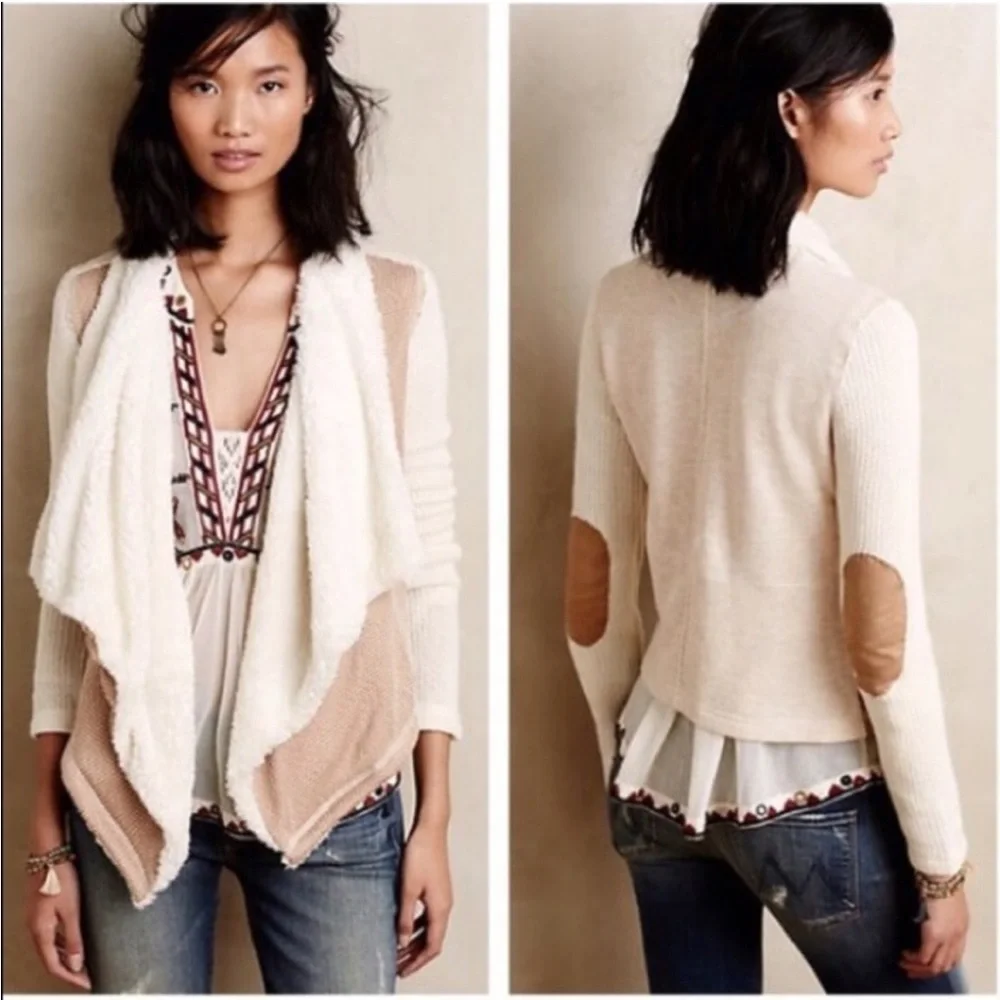 Anthropologie Saturday Sunday Mixed Fabric Sherpa Lined Cardigan size Medium